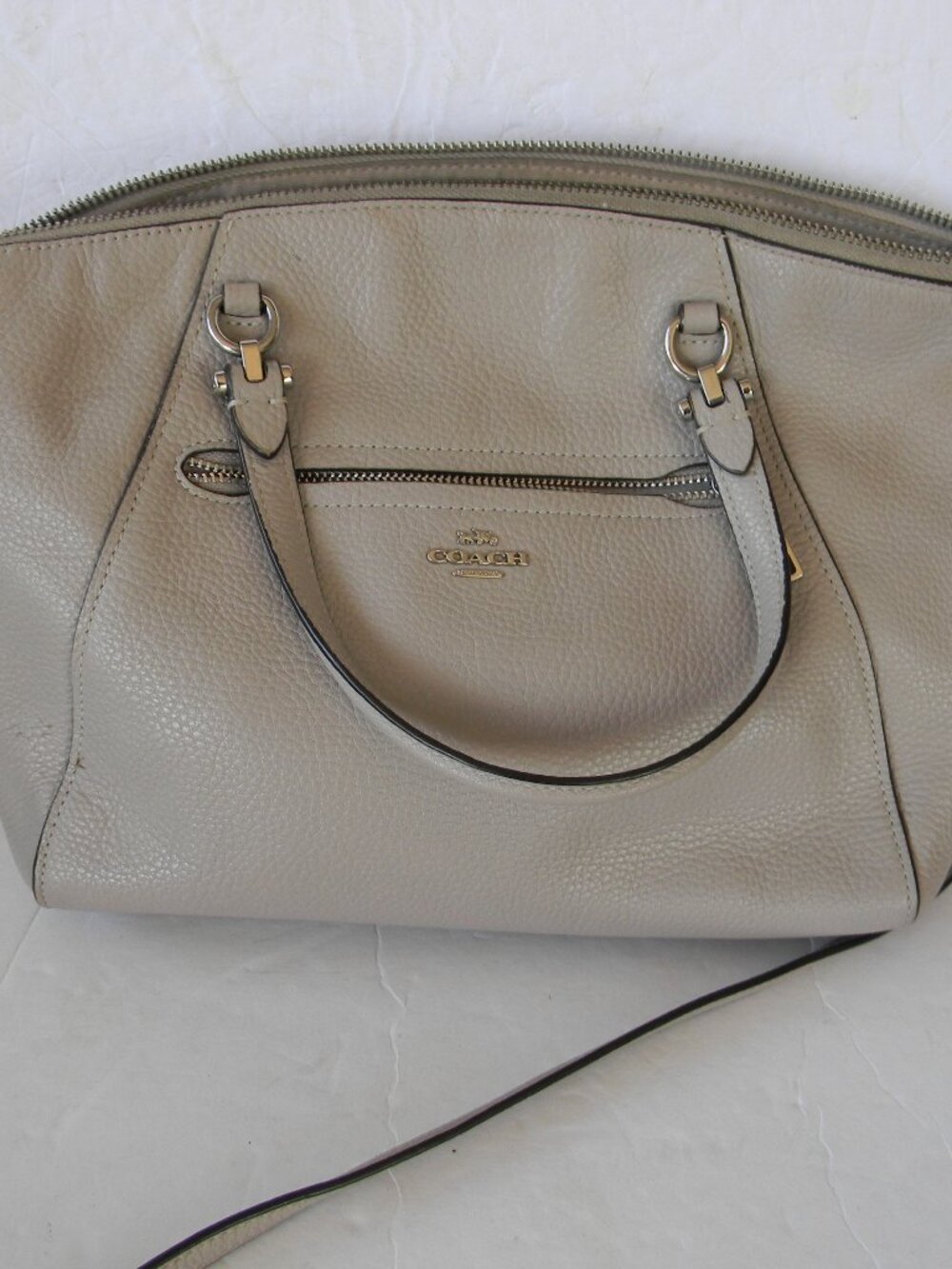 COACH 79997 Prairie Satchel Pebble Leather Shoulder Crossbody Bag GRAY/TAUPE